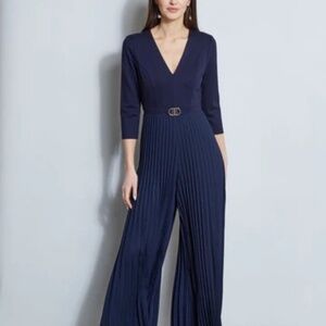 Knit Bodice Pleated Jumpsuit PEACOAT
